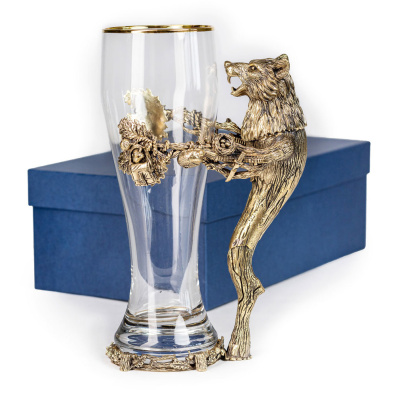 ПИВНОЙ БОКАЛ "ВОЛК" ЛАТУННЫЙ