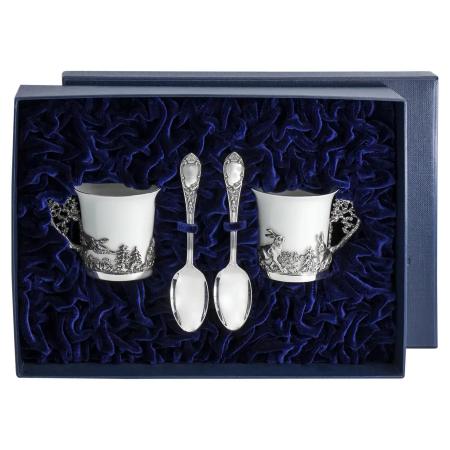 СЕРЕБРЯНАЯ КОФЕЙНАЯ ПАРА "ЗАЙЦЫ" С ЧЕРНЕНИЕМ – АРГЕНТА