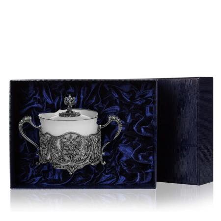 СЕРЕБРЯНАЯ САХАРНИЦА "ГЕРБ" С ЧЕРНЕНИЕМ – АРГЕНТА