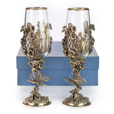 БОКАЛ ДЛЯ ШАМПАНСКОГО "ЦВЕТОЧНАЯ ФАНТАЗИЯ" ЛАТУННЫЙ 2 ШТ
