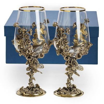 БОКАЛЫ ДЛЯ ВИНА "ЦВЕТОЧНАЯ ФАНТАЗИЯ" ЛАТУННЫЙ 2 ШТ