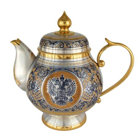СЕРЕБРЯНЫЙ ЧАЙНИК С ЧЕРНЕНИЕМ И ПОЗОЛОТОЙ "40370016А06" – СЕВЕРНАЯ ЧЕРНЬ