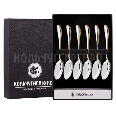 КОФЕЙНЫЙ НАБОР ИЗ МЕЛЬХИОРА "КАПЕЛЬКА" С ПОЗОЛОТОЙ (6 КОФЕЙНЫХ ЛОЖЕК) – КОЛЬЧУГИНСКИЙ МЕЛЬХИОР