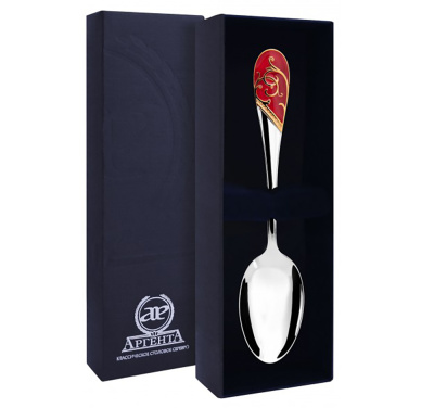 СЕРЕБРЯНАЯ ЧАЙНАЯ ЛОЖКА "КРУЖЕВНЫЕ УЗОРЫ" С ПОЗОЛОТОЙ И БОРДОВОЙ ЭМАЛЬЮ – АРГЕНТА