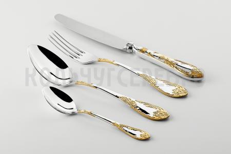 СЕРЕБРЯНЫЙ СТОЛОВЫЙ НАБОР "ИМПЕРАТОРСКИЙ" С ПОЗОЛОТОЙ М-12 (24 ПРЕДМЕТА) – ПАВЛОВСКИЙ ЗАВОД