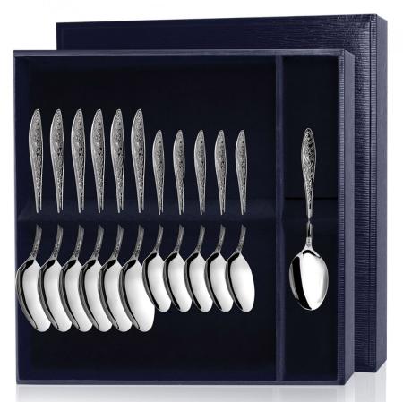 СЕРЕБРЯНЫЙ НАБОР ЛОЖЕК "МОРОЗКО" (6 ДЕСЕРТНЫХ, 6 ЧАЙНЫХ) – АРГЕНТА