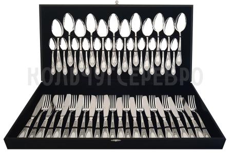 СТОЛОВЫЙ НАБОР ИЗ МЕЛЬХИОРА "КЛАССИКА" С ЧЕРНЕНИЕМ (48 ПРЕДМЕТОВ) – МСТЕРСКИЙ ЮВЕЛИР