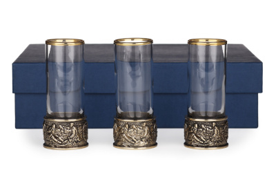 СТОПКА-ПАТРОН "ОХОТНИКИ НА ПРИВАЛЕ" ЛАТУННАЯ 3 ШТ