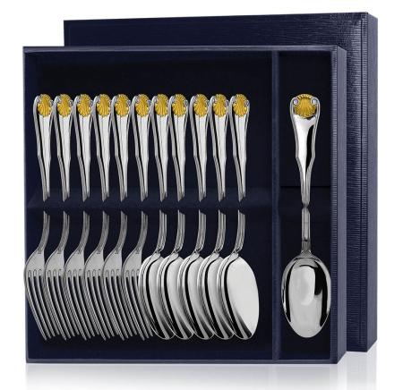 СЕРЕБРЯНЫЙ СТОЛОВЫЙ НАБОР "ВИЗИТ" С ПОЗОЛОТОЙ (6 ВИЛОК, 6 ЛОЖЕК) – АРГЕНТА