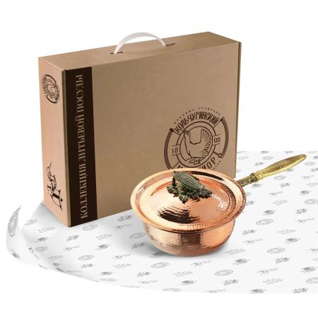 СОТЕЙНИК МЕДНЫЙ "КУКУРУЗА" КОВАННЫЙ С КРЫШКОЙ (ЛУЖЕНИЕ) 1,5 ЛИТРА – КОЛЬЧУГИНСКИЙ МЕЛЬХИОР