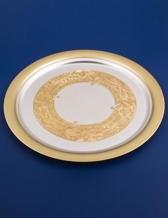 СЕРЕБРЯНЫЙ ПОДНОС "РИВЬЕРА" С ПОЗОЛОТОЙ БЕЗ РУЧЕК – МСТЁРСКИЙ ЮВЕЛИР