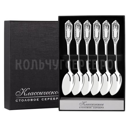 СЕРЕБРЯНЫЙ ЧАЙНЫЙ НАБОР "ФАМИЛЬНЫЙ" С ЧЕРНЕНИЕМ (6 ЧАЙНЫХ ЛОЖЕК) - СЕВЕРНАЯ ЧЕРНЬ