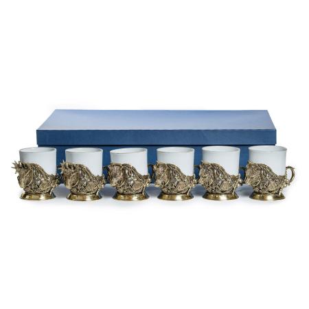 ЛАТУННАЯ КОФЕЙНАЯ ЧАШКА "КАБАН, ЛОСЬ, МЕДВЕДЬ" ТРОФЕЙНЫЙ 6 ШТ