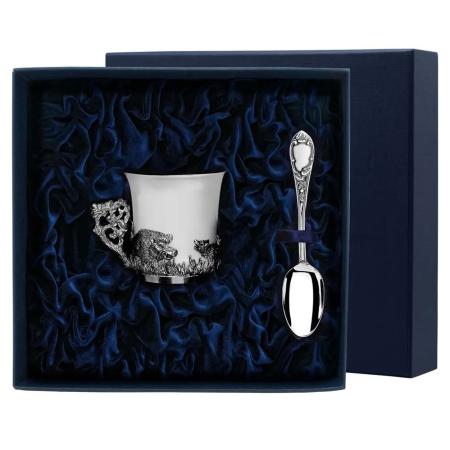 СЕРЕБРЯНАЯ КОФЕЙНАЯ ЧАШКА "КАБАНЫ" С ЧЕРНЕНИЕМ – АРГЕНТА