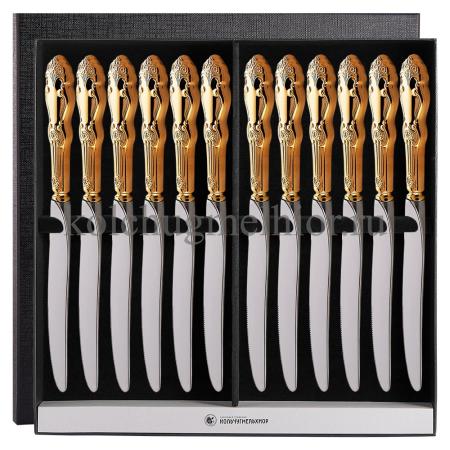 МЕЛЬХИОРОВЫЙ СТОЛОВЫЙ НАБОР "РОЗА" ПОЗОЛОЧЕННАЯ (12 НОЖЕЙ) – КОЛЬЧУГИНСКИЙ МЕЛЬХИОР