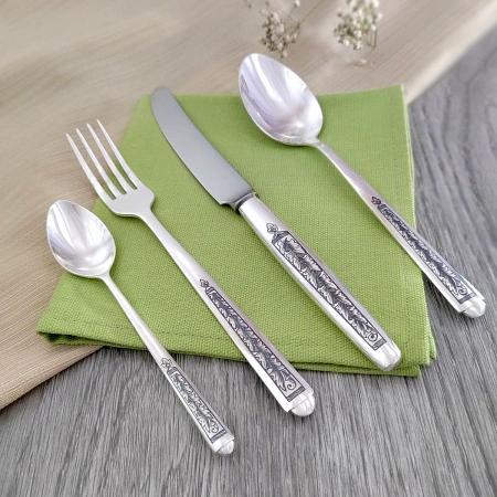 Серебряные столовые приборы купить в Москве СЕРЕБРЯНЫЙ СТОЛОВЫЙ НАБОР "АЛЕКСАНДРИЯ" С ЧЕРНЕНИЕМ (48 ПРЕДМЕТОВ) - СЕВЕРНАЯ ЧЕРНЬ