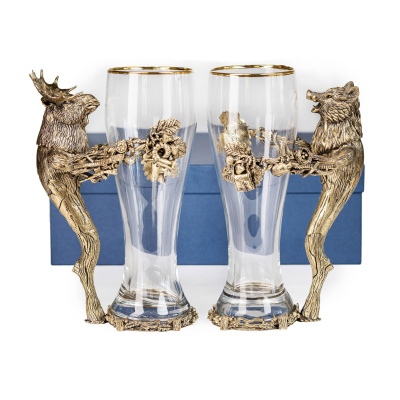 ПИВНОЙ БОКАЛ "КАБАН, ЛОСЬ" ЛАТУННЫЙ (2 ШТ)
