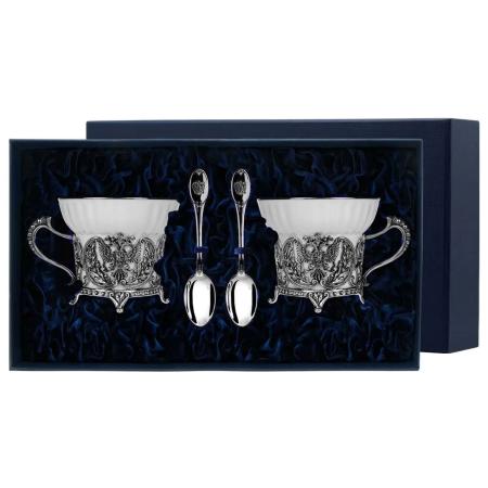 НАБОР СЕРЕБРЯНЫХ ЧАЙНЫХ ПАР "ГЕРБ" С ЧЕРНЕНИЕМ №2 – АРГЕНТА