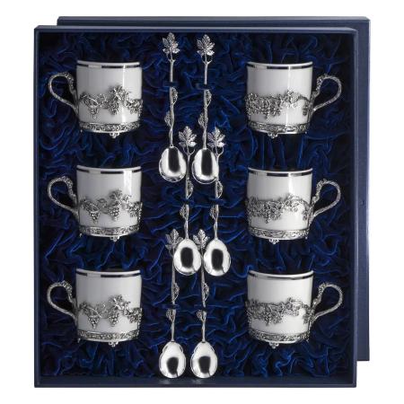 СЕРЕБРЯНЫЕ КОФЕЙНЫЕ ПАРЫ "ВИНОГРАД" (3 ПАРЫ) – АРГЕНТА