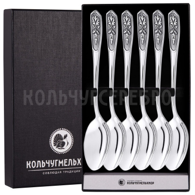 СТОЛОВЫЙ НАБОР ИЗ МЕЛЬХИОРА "ВИЗИРЬ" С ЧЕРНЕНИЕМ (6 ЛОЖЕК) – КОЛЬЧУГИНСКИЙ МЕЛЬХИОР