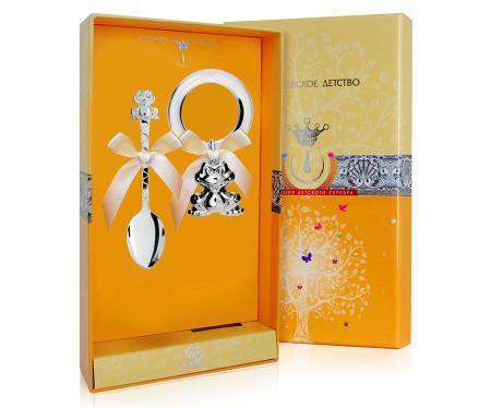 ДЕТСКИЙ НАБОР: ЛОЖКА И ПОГРЕМУШКА "ЛЯГУШКА" №2 – АРГЕНТА