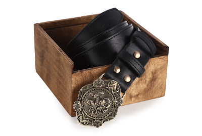 КОЖАНЫЙ РЕМЕНЬ "ГЕОРГИЙ ПОБЕДОНОСЕЦ" ЧЕРНЫЙ