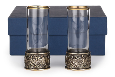 СТОПКА-ПАТРОН "ОХОТНИКИ НА ПРИВАЛЕ" ЛАТУННАЯ 2 ШТ