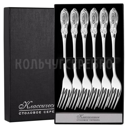 СЕРЕБРЯНЫЙ СТОЛОВЫЙ НАБОР "КУПЕЧЕСКИЙ" С ЧЕРНЕНИЕМ (6 СТОЛОВЫХ ВИЛОК) - СЕВЕРНАЯ ЧЕРНЬ