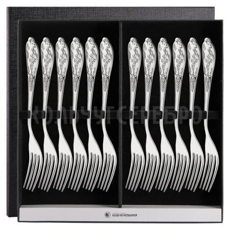 СТОЛОВЫЙ НАБОР ИЗ МЕЛЬХИОРА "ВЕСНА" С ЧЕРНЕНИЕМ (12 ВИЛОК) – МСТЕРСКИЙ ЮВЕЛИР