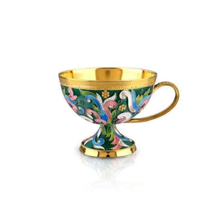 СЕРЕБРЯНАЯ ЧАЙНАЯ ЧАШКА "КУДРИ" - РУССКИЕ САМОЦВЕТЫ