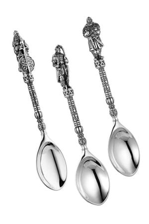 СЕРЕБРЯНЫЙ НАБОР ЛОЖЕК ДЛЯ КАШИ "ТРИ БОГАТЫРЯ" (3 ШТУКИ) – АЛЬТМАСТЕР
