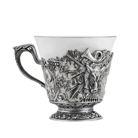 ЧАШКА ЧАЙНАЯ "КАБАН" С ЧЕРНЕНИЕМ – КОЛЬЧУГИНСКИЙ МЕЛЬХИОР