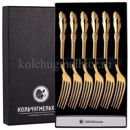 МЕЛЬХИОРОВЫЙ ДЕСЕРТНЫЙ НАБОР "РОЗА" ПОЗОЛОЧЕННАЯ (6 ДЕСЕРТНЫХ ВИЛОК) – КОЛЬЧУГИНСКИЙ МЕЛЬХИОР