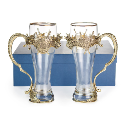 ПИВНОЙ БОКАЛ "ЛЕВ" ЛАТУННЫЙ 2 ШТ