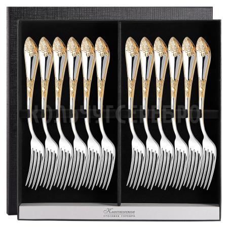 СЕРЕБРЯНЫЙ СТОЛОВЫЙ НАБОР "ДВОРЦОВЫЙ" С ПОЗОЛОТОЙ М-17 (12 ВИЛОК)