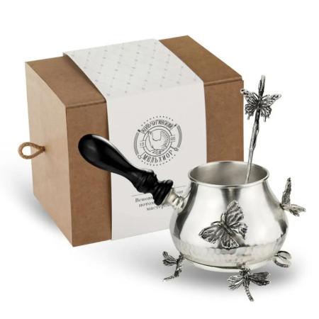 НАБОР "БАБОЧКИ" ПОСЕРЕБРЕННЫЙ С ЧЕРНЕНИЕМ КОВАННЫЙ – КОЛЬЧУГИНСКИЙ МЕЛЬХИОР