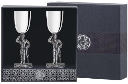 НАБОР РЮМОК "ЧЕСТЬ ИМЕЮ" ПОСЕРЕБРЕННЫЙ С ЧЕРНЕНИЕМ (2 ШТУКИ) – КОЛЬЧУГИНСКИЙ МЕЛЬХИОР