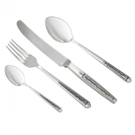 СЕРЕБРЯНЫЙ СТОЛОВЫЙ НАБОР "АЛЕКСАНДРИЯ" С ЧЕРНЕНИЕМ (4 ПРЕДМЕТА)  - СЕВЕРНАЯ ЧЕРНЬ