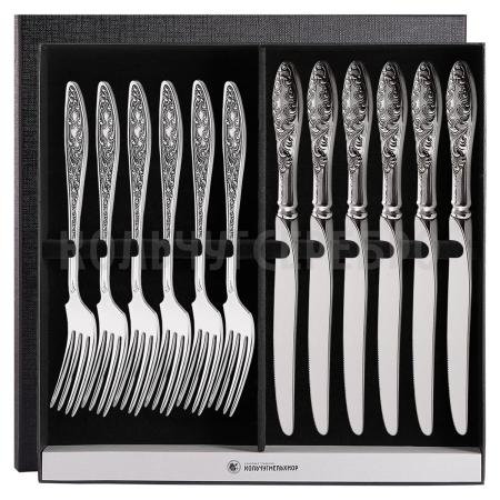 СТОЛОВЫЙ НАБОР ИЗ МЕЛЬХИОРА "МОРОЗКО" (6 ВИЛОК, 6 НОЖЕЙ) – КОЛЬЧУГИНСКИЙ МЕЛЬХИОР