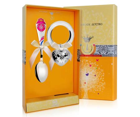 ДЕТСКИЙ НАБОР: ЛОЖКА И ПОГРЕМУШКА "СЕРДЦЕ" №2 – АРГЕНТА