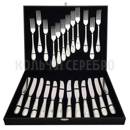 СТОЛОВЫЙ НАБОР ИЗ МЕЛЬХИОРА "МЕТЕЛИЦА" (12 ВИЛОК, 12 НОЖЕЙ) – КОЛЬЧУГИНСКИЙ МЕЛЬХИОР