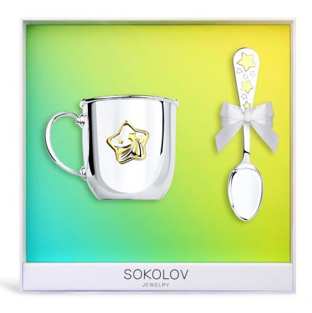 ДЕТСКАЯ КРУЖКА С ЛОЖКОЙ "ЗВЕЗДА" С ПОЗОЛОТОЙ – SOKOLOV