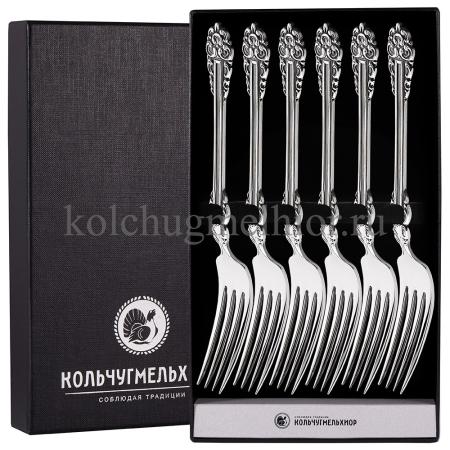 СТОЛОВЫЙ НАБОР ИЗ МЕЛЬХИОРА "ПРАЗДНИЧНЫЙ" С ЧЕРНЕНИЕМ (6 ВИЛОК) – КОЛЬЧУГИНСКИЙ МЕЛЬХИОР