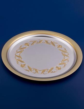 СЕРЕБРЯНЫЙ ПОДНОС "ВЕРСАЛЬ" С ПОЗОЛОТОЙ БЕЗ РУЧЕК – МСТЁРСКИЙ ЮВЕЛИР