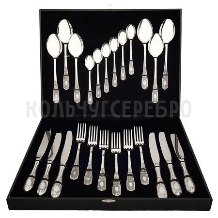 СТОЛОВЫЙ НАБОР ИЗ МЕЛЬХИОРА "№1" С ЧЕРНЕНИЕМ (24 ПРЕДМЕТА) - КОЛЬЧУГИНСКИЙ МЕЛЬХИОР