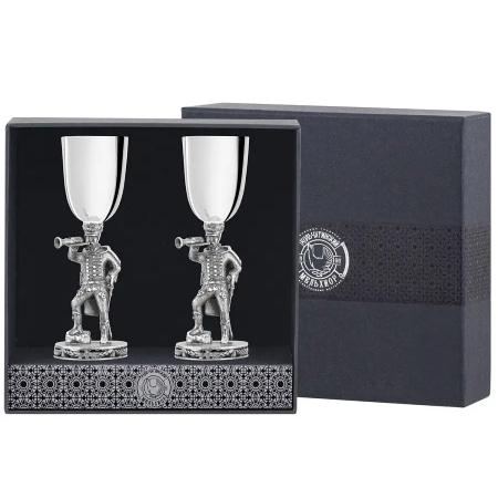 НАБОР РЮМОК "ТРУБАЧ" ПОСЕРЕБРЕННЫЙ С ЧЕРНЕНИЕМ (2 ШТУКИ) – КОЛЬЧУГИНСКИЙ МЕЛЬХИОР