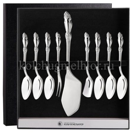 ЧАЙНЫЙ НАБОР ИЗ МЕЛЬХИОРА "РОЗА" (9 ПРЕДМЕТОВ) – КОЛЬЧУГИНСКИЙ МЕЛЬХИОР