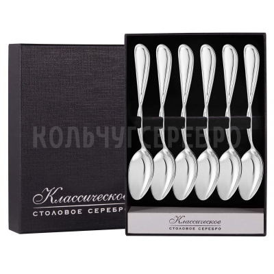 СЕРЕБРЯНЫЙ СТОЛОВЫЙ НАБОР "БЕСКОНЕЧНОСТЬ" №26 (6 ЧАЙНЫХ ЛОЖЕК) - МСТЕРСКИЙ ЮВЕЛИР