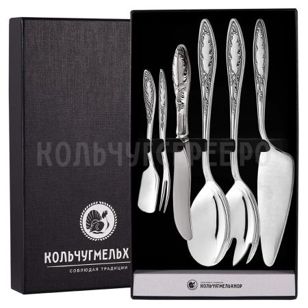 СЕРВИРОВОЧНЫЙ НАБОР ИЗ МЕЛЬХИОРА "ПЛАМЯ" (6 ПРЕДМЕТОВ) – КОЛЬЧУГИНСКИЙ МЕЛЬХИОР