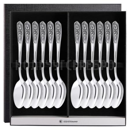 СТОЛОВЫЙ НАБОР ИЗ МЕЛЬХИОРА "ВИЗИРЬ" С ЧЕРНЕНИЕМ (12 ЛОЖЕК) – КОЛЬЧУГИНСКИЙ МЕЛЬХИОР